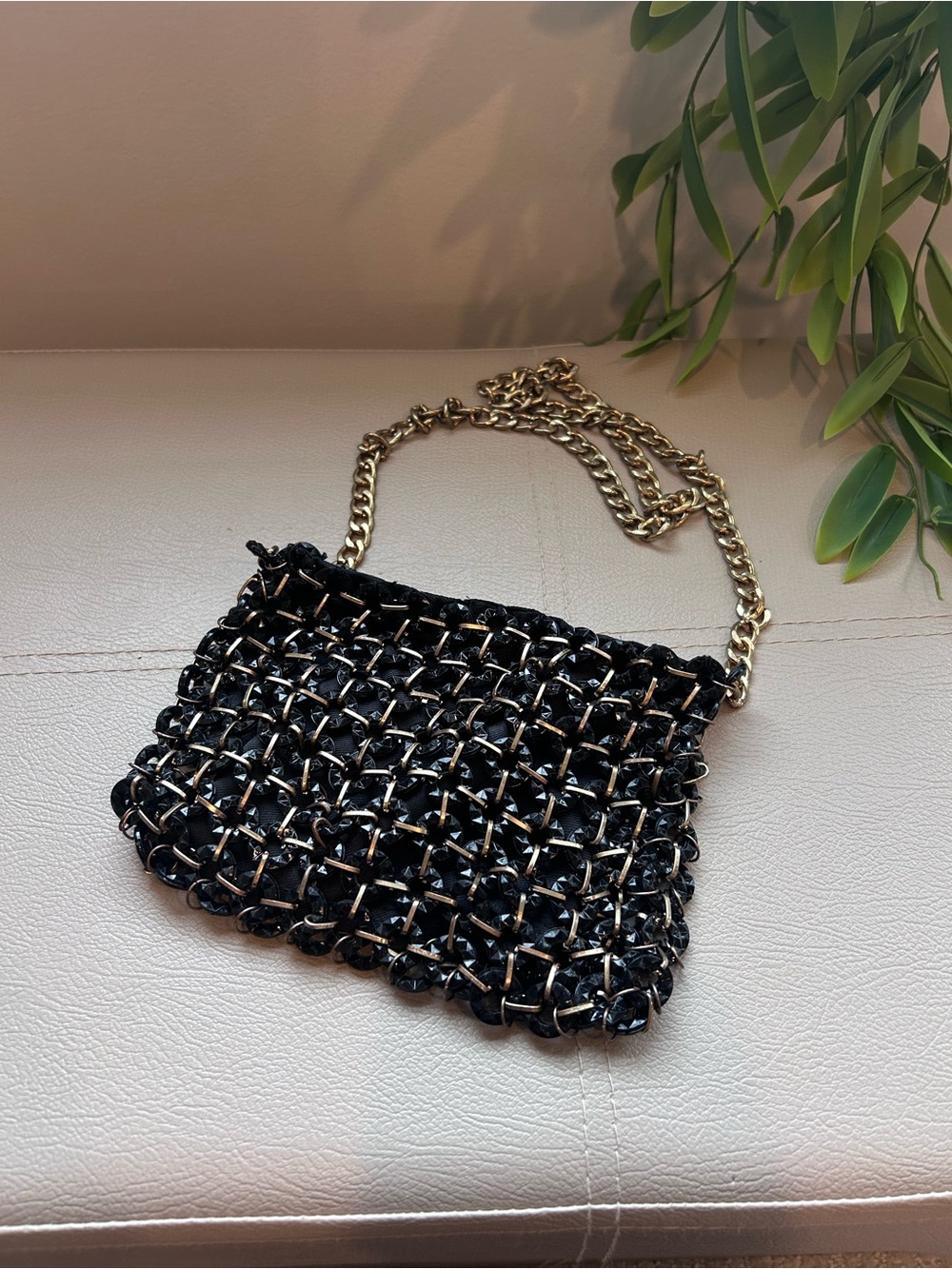 Free People Black Woven Chain Coin Purse
